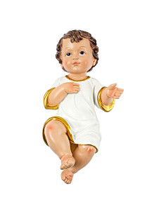 Tradineur - Figura del niño Jesus - Diseño con toga blanca con bordes dorados - Fabricado en Resina - Decoración navideña para p