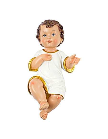 Tradineur - Figura del niño Jesus - Diseño con toga blanca con bordes dorados - Fabricado en Resina - Decoración navideña para p