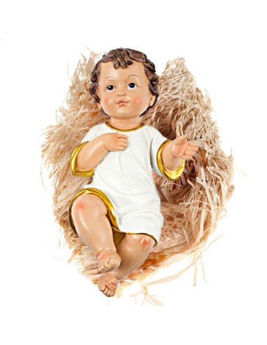 Tradineur - Figura del niño Jesus - Diseño con toga blanca con bordes dorados - Fabricado en Resina - Decoración navideña para p