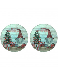 Tradineur - Pack de 2 Bajoplatos con diseño de Duende con Gorro - Fabricado en Plástico - Ideal para decoración para Navidad - Ø