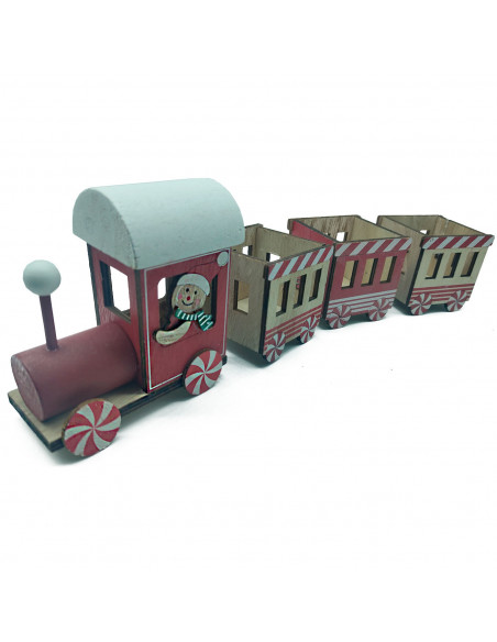 Tradineur - Tren navideño de Madera de 39 cm - Diseño de caramelos y galletas - Decoración navideña - Ideal para dejarlo debajo