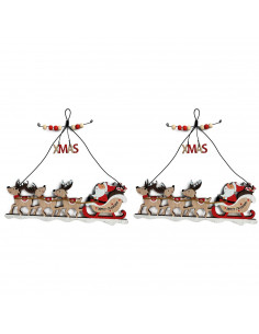 Tradineur - Pack de 2 Estrellas colgantes Navideñas - Fabricado en Madera - Diseño de Santa Claus con Renos - Decoración Navideñ