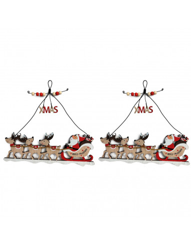 Tradineur - Pack de 2 Estrellas colgantes Navideñas - Fabricado en Madera - Diseño de Santa Claus con Renos - Decoración Navideñ
