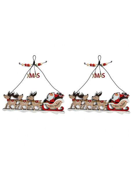 Tradineur - Pack de 2 Estrellas colgantes Navideñas - Fabricado en Madera - Diseño de Santa Claus con Renos - Decoración Navideñ