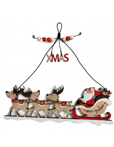 Tradineur - Pack de 2 Estrellas colgantes Navideñas - Fabricado en Madera - Diseño de Santa Claus con Renos - Decoración Navideñ