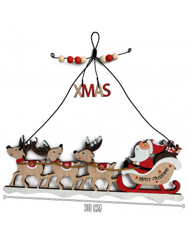 Tradineur - Pack de 2 Estrellas colgantes Navideñas - Fabricado en Madera - Diseño de Santa Claus con Renos - Decoración Navideñ