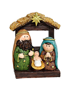 Tradineur - Conjunto de 3 Figuras Naif Navideño - Fabricado en Resina - Figuras de María, Jose y el Niño Jesús - Decoración Navi
