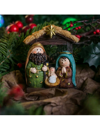 Tradineur - Conjunto de 3 Figuras Naif Navideño - Fabricado en Resina - Figuras de María, Jose y el Niño Jesús - Decoración Navi
