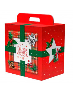 Tradineur - Caja de Cartón Navideño con Asas - Frase Merry Christmas - Ideal para regalos navideños - 34 x 28 x 20,5 cm - Color
