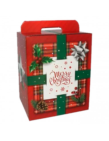 Tradineur - Caja de Cartón Navideño con Asas - Frase Merry Christmas - Ideal para regalos navideños - 34 x 28 x 20,5 cm - Color