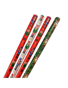Tradineur - Pack de 4 Rollos de papel regalo - Diseño Soldados Cascanueces - Ideal para preparar los regalos navideños - 150 x 7