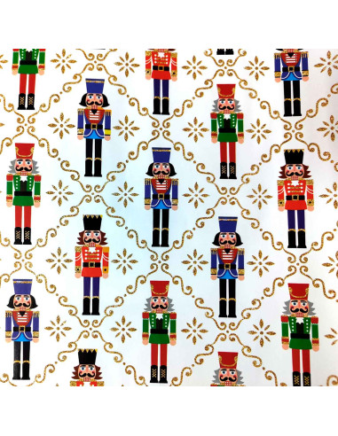 Tradineur - Pack de 4 Rollos de papel regalo - Diseño Soldados Cascanueces - Ideal para preparar los regalos navideños - 150 x 7