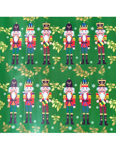 Tradineur - Pack de 4 Rollos de papel regalo - Diseño Soldados Cascanueces - Ideal para preparar los regalos navideños - 150 x 7