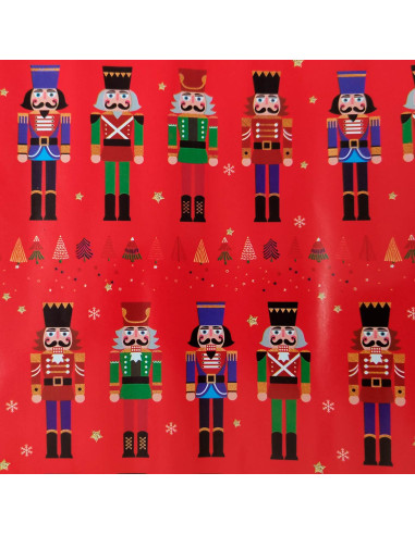 Tradineur - Pack de 4 Rollos de papel regalo - Diseño Soldados Cascanueces - Ideal para preparar los regalos navideños - 150 x 7