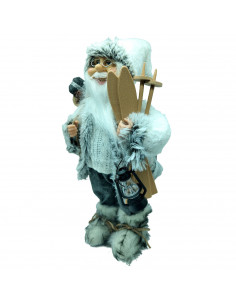 Tradineur - Figura de Papá Noel con esquís, poliéster y plástico, Santa Claus de pie, decoración festiva, adornos Navidad, escap