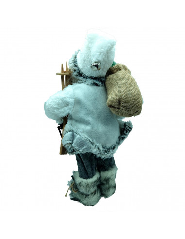Tradineur - Figura de Papá Noel con esquís, poliéster y plástico, Santa Claus de pie, decoración festiva, adornos Navidad, escap