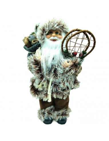 Tradineur - Figura de Papá Noel, modelo Braulio, poliéster y plástico, Santa Claus de pie, decoración festiva, adornos Navidad,