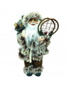 Tradineur - Figura de Papá Noel, modelo Braulio, poliéster y plástico, Santa Claus de pie, decoración festiva, adornos Navidad,