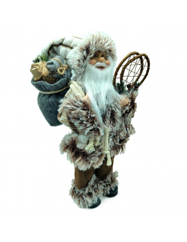 Tradineur - Figura de Papá Noel, modelo Braulio, poliéster y plástico, Santa Claus de pie, decoración festiva, adornos Navidad,