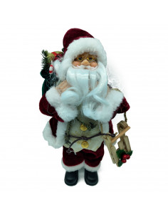 Tradineur - Figura de Papá Noel, modelo Charles, poliéster y plástico, Santa Claus de pie, decoración festiva, adornos Navidad,