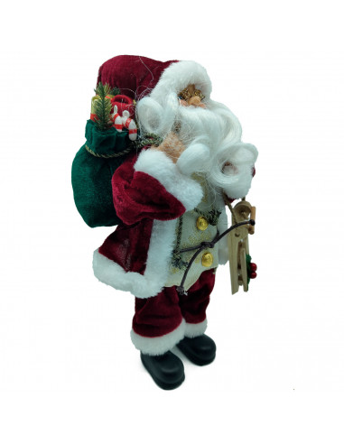 Tradineur - Figura de Papá Noel, modelo Charles, poliéster y plástico, Santa Claus de pie, decoración festiva, adornos Navidad,