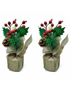 Tradineur - Pack de 2 bayas Decorativas Navideñas - Altura aprox.: 20 cm - Decoración Navideña - Fabricación artesanal - Modelos