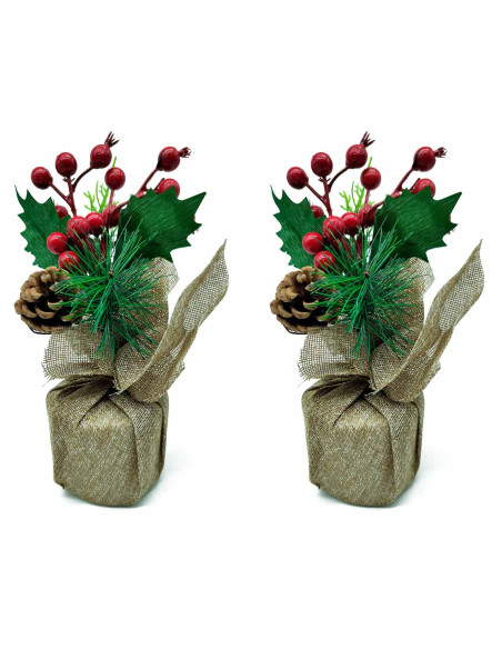 Tradineur - Pack de 2 bayas Decorativas Navideñas - Altura aprox.: 20 cm - Decoración Navideña - Fabricación artesanal - Modelos