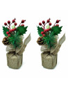 Tradineur - Pack de 2 bayas Decorativas Navideñas - Altura aprox.: 20 cm - Decoración Navideña - Fabricación artesanal - Modelos