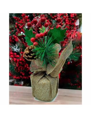 Tradineur - Pack de 2 bayas Decorativas Navideñas - Altura aprox.: 20 cm - Decoración Navideña - Fabricación artesanal - Modelos