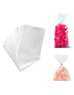Tradineur - 6 paquetes de 18 bolsas transparentes de plástico para caramelos, envolver galletas, chuches, fiestas, cumpleaños, r