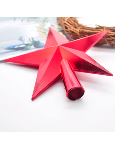 Tradineur - Estrella para punta de Árbol Navideño -  Diseño Clásico de 5 Puntas - Accesorio decorativo de Navidad - Color rojo -