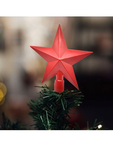 Tradineur - Estrella para punta de Árbol Navideño -  Diseño Clásico de 5 Puntas - Accesorio decorativo de Navidad - Color rojo -