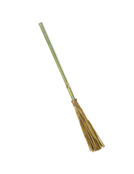 Tradineur - Escoba de bruja, paja y bambú, complemento para disfraz de mago, hechicero, ligera, carnaval, Halloween, cosplay, fi