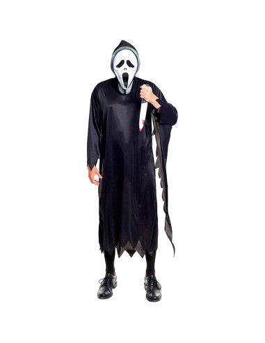 Tradineur - Disfraz de asesino scream para adulto, poliéster, incluye túnica y máscara, villano malvado, atuendo de carnaval, Ha
