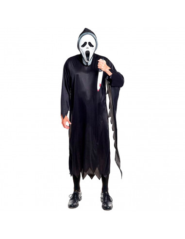 Tradineur - Disfraz de asesino scream para adulto, poliéster, incluye túnica y máscara, villano malvado, atuendo de carnaval, Ha