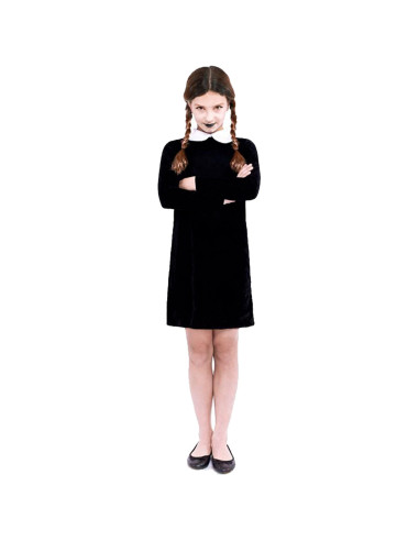 Tradineur - Disfraz infantil de Miércoles Addams, modelo Strange Girl sencillo, poliéster, incluye vestido, Halloween, carnaval,