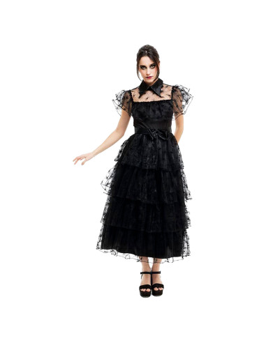 Tradineur - Disfraz de Gótica (Vestido) para Adultos - Fabricado en Poliéster - Incluye Vestido y Cinturón - Ideal para disfruta