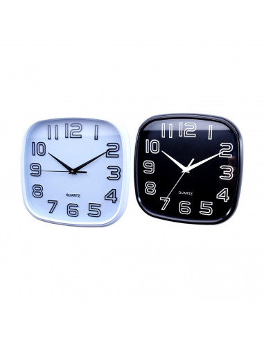 Tradineur - Reloj de pared analógico cuadrado 25 x 25 cm, números grandes, reloj clásico para cocina, sala de estar, dormitorio,