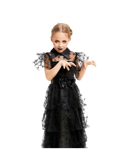 Tradineur - Disfraz de Gótica Infantil (Vestido) para Niños - Fabricado en Poliéster - Incluye Vestido y Cinturón - Ideal para d Tradineur - Disfraz de Gótica Infantil (Vestido) para Niños - Fabricado en Poliéster - Incluye Vestido y Cinturón - Ideal para d