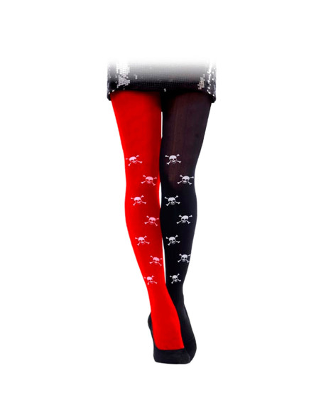 Tradineur - Pantis de pirata, negro y rojo, calaveras, 90% poliéster y 10% licra, complemento para disfraces, carnaval, Hallowee
