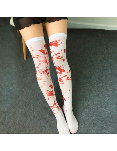 Tradineur - Pantis blancos con sangre, 90% poliéster y 10% licra, complemento para disfraz de enfermera, asesina, carnaval, Hall