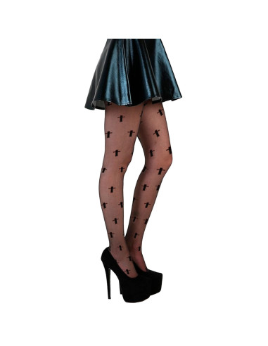 Tradineur - Pantis con cruces, negro, 90% poliéster y 10% licra, complemento para disfraz de monja sexy, carnaval, Halloween, co