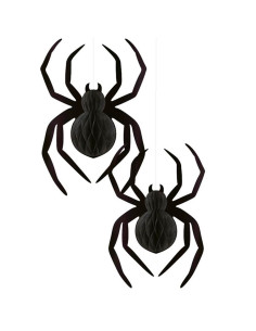 Tradineur - Pack de 2 Arañas de Papel para Halloween - Adorno de Papel - Decoración para Halloween - 24 x 35 cm - Color Negro