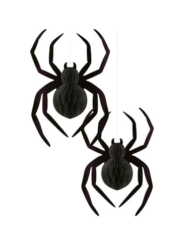 Tradineur - Pack de 2 Arañas de Papel para Halloween - Adorno de Papel - Decoración para Halloween - 24 x 35 cm - Color Negro