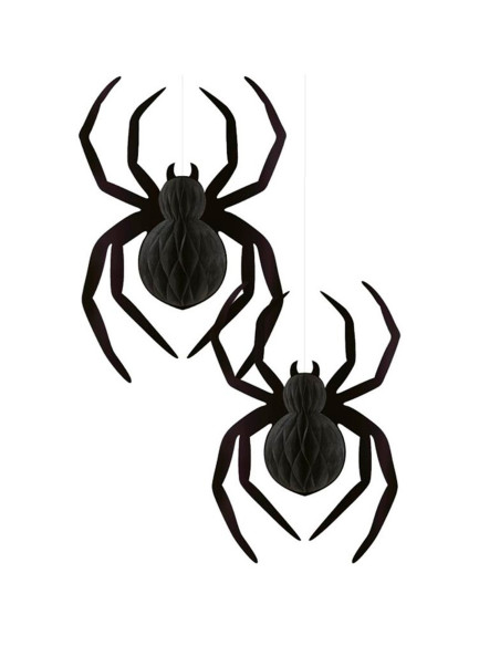 Tradineur - Pack de 2 Arañas de Papel para Halloween - Adorno de Papel - Decoración para Halloween - 24 x 35 cm - Color Negro