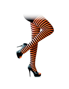 Tradineur - Pantis con rayas negras y naranjas, 90% poliéster y 10% licra, complemento para disfraces, carnaval, Halloween, cosp