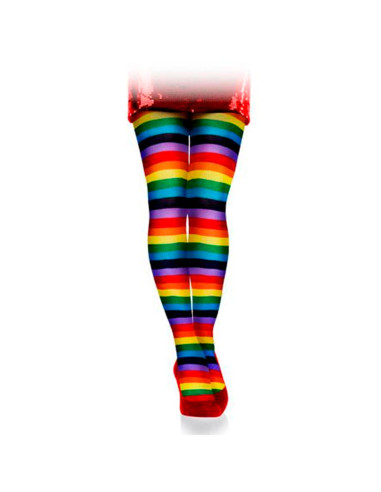 Tradineur - Pantis con rayas arco iris, 90% poliéster y 10% licra, complemento para disfraces, carnaval, Halloween, cosplay, fie
