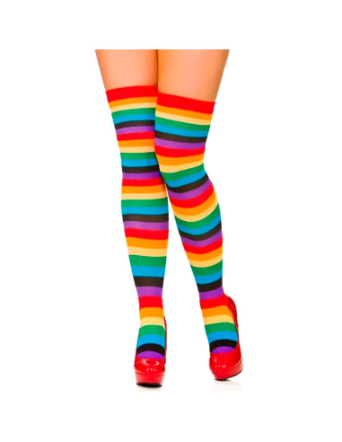 Tradineur - Pantis con rayas arco iris, 90% poliéster y 10% licra, complemento para disfraces, carnaval, Halloween, cosplay, fie