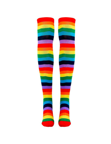 Tradineur - Pantis con rayas arco iris, 90% poliéster y 10% licra, complemento para disfraces, carnaval, Halloween, cosplay, fie