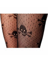 Tradineur - Pantis de red con calaveras, negro, 90% poliéster y 10% licra, complemento para disfraz de pirata, carnaval, Hallowe